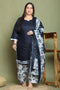 Navy Blue Cotton Blend Printed Plus Size Ready to Wear Patiala Salwar Suit