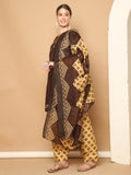 Brown Cotton Blend Printed Readymade Patiala Salwar Suit