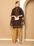 Brown Cotton Blend Printed Readymade Patiala Salwar Suit