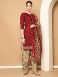 Maroon Cotton Blend Printed Readymade Patiala Salwar Suit