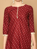 Maroon Cotton Blend Printed Readymade Patiala Salwar Suit