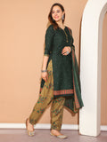 Green Cotton Blend Printed Readymade Patiala Salwar Suit