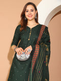 Green Cotton Blend Printed Readymade Patiala Salwar Suit