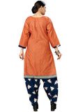 Light Orange Cotton Blend Printed Readymade Patiala Salwar Suit