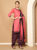 Gajari Pink Cotton Blend Printed Readymade Patiala Salwar Suit