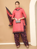 Gajari Pink Cotton Blend Printed Readymade Patiala Salwar Suit