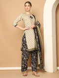 Beige Cotton Blend Printed Readymade Patiala Salwar Suit