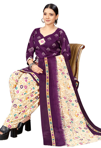 Purple Cotton Blend Printed Readymade Patiala Salwar Suit