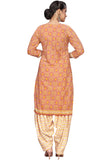 Light Orange  Cotton Blend Printed Readymade Patiala Salwar Suit