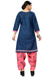 Navy Blue Cotton Blend Printed Readymade Patiala Salwar Suit