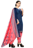 Navy Blue Cotton Blend Printed Readymade Patiala Salwar Suit