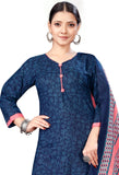 Navy Blue Cotton Blend Printed Readymade Patiala Salwar Suit