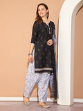 Black Cotton Blend Printed Readymade Patiala Salwar Suit