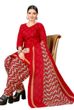 Red Cotton Blend Printed Readymade Patiala Salwar Suit
