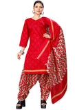 Red Cotton Blend Printed Readymade Patiala Salwar Suit