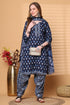 Rajnandini Navy Blue & White Cotton Blend Printed Ready to Wear Patiala Salwar Suit
