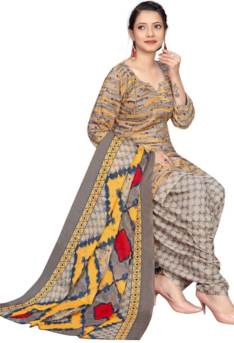 Grey Cotton Blend Printed Readymade Patiala Salwar Suit