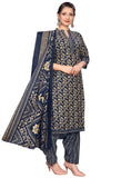 Navy Blue Cotton Blend Printed Readymade Patiala Salwar Suit