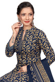 Navy Blue Cotton Blend Printed Readymade Patiala Salwar Suit