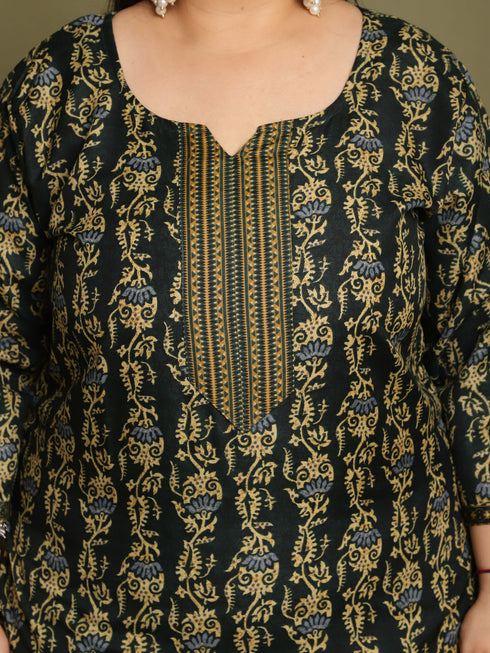 Green Cotton Blend Printed Plus Size Ready to Wear Patiala Salwar Suit