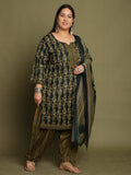 Green Cotton Blend Printed Readymade Patiala Salwar Suit