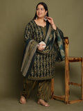 Green Cotton Blend Printed Readymade Patiala Salwar Suit
