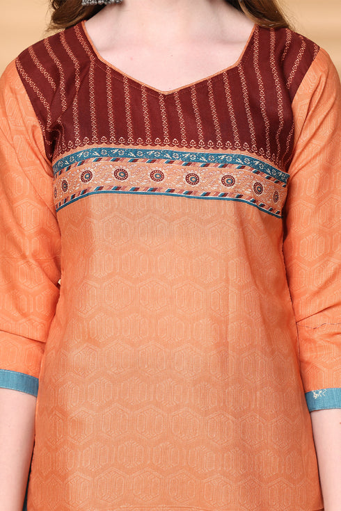 Light Orange Cotton Blend Printed Ready to Wear Patiala Salwar Suit