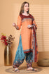 Light Orange Cotton Blend Printed Ready to Wear Patiala Salwar Suit