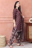 Wine Cotton Blend Printed Ready to Wear Patiala Salwar Suit