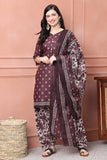 Wine Cotton Blend Printed Ready to Wear Patiala Salwar Suit