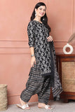 Black & White Cotton Blend Printed Ready to Wear Patiala Salwar Suit