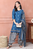 Blue Cotton Blend Printed Ready to Wear Patiala Salwar Suit