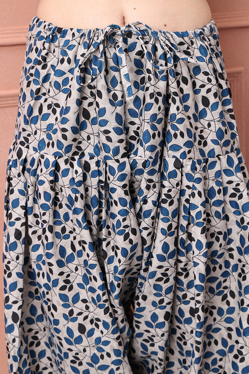 Blue Cotton Blend Printed Ready to Wear Patiala Salwar Suit