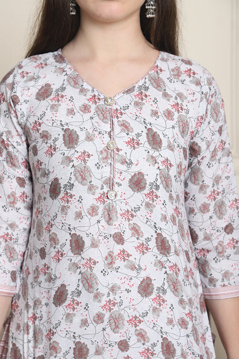 White Cotton Blend Printed Ready to Wear Patiala Salwar Suit