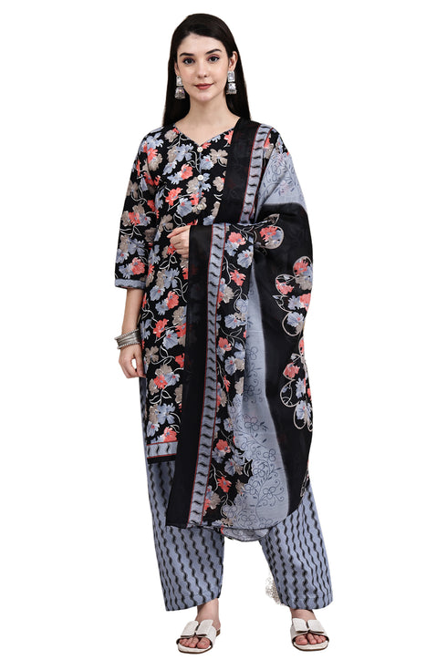 Black Cotton Blend Printed Ready to Wear Patiala Salwar Suit