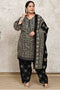 Beige & Black Cotton Blend Printed Plus Size Ready to Wear Patiala Salwar Suit