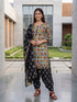 Beige & Black Cotton Blend Printed Ready to Wear Patiala Salwar Suit