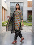 Beige & Black Cotton Blend Printed Ready to Wear Patiala Salwar Suit