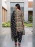 Beige & Black Cotton Blend Printed Ready to Wear Patiala Salwar Suit