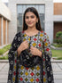 Beige & Black Cotton Blend Printed Ready to Wear Patiala Salwar Suit