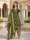 Mahendi Green Cotton Blend Printed Ready to Wear Patiala Salwar Suit