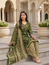 Mahendi Green Cotton Blend Printed Ready to Wear Patiala Salwar Suit