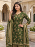 Mahendi Green Cotton Blend Printed Ready to Wear Patiala Salwar Suit