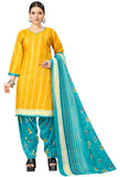 Mustard Cotton Blend Printed Readymade Patiala Salwar Suit