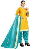 Mustard Cotton Blend Printed Readymade Patiala Salwar Suit