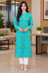 Turquoise Pure Cotton Bandhej Printed Kurti