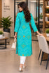 Turquoise Pure Cotton Bandhej Printed Kurti