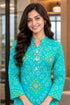 Turquoise Pure Cotton Bandhej Printed Kurti