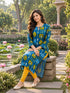Blue Pure Cotton Ikat Printed Kurta