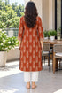 Rust Pure Cotton Ikat Printed Kurta For Women
